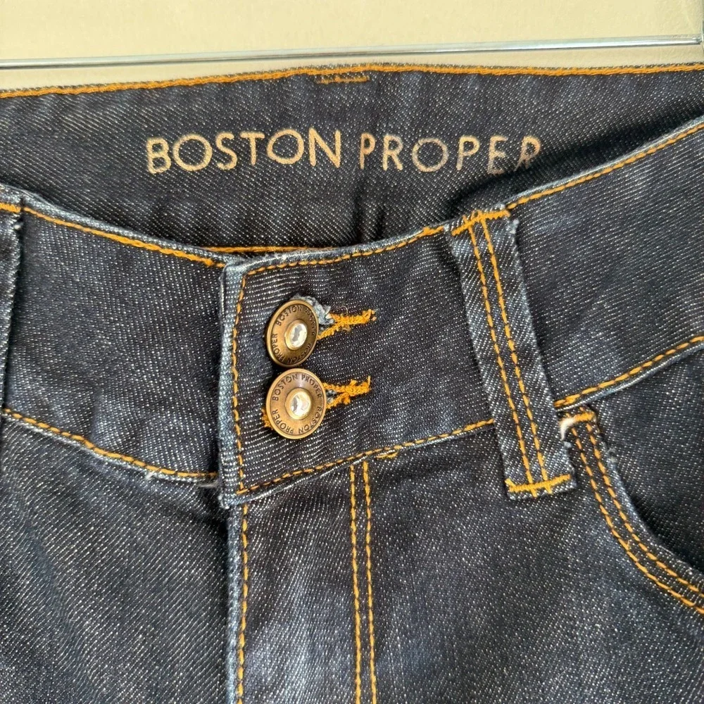 Boston Proper Womens Dark Wash Straight Leg Jeans Double Button Indigo Size 6